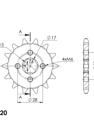 Autentický Řetězové kolečko SUPERSPROX CST-253 14.2 CST-253 14 14 zubů, 420 (043.253 14)