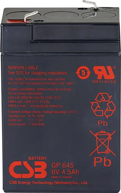 Akumulátor CSB 6V, 4,5Ah (GP645) Rychlé Dodání