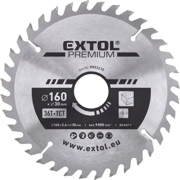 Kotouč pilový s SK plátky, ⌀160x2,6x30mm, 36T EXTOL PREMIUM Nízká Cena