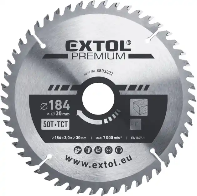 Výprodej Kotouč pilový s SK plátky, ⌀184x3,0x30mm, 50T EXTOL PREMIUM