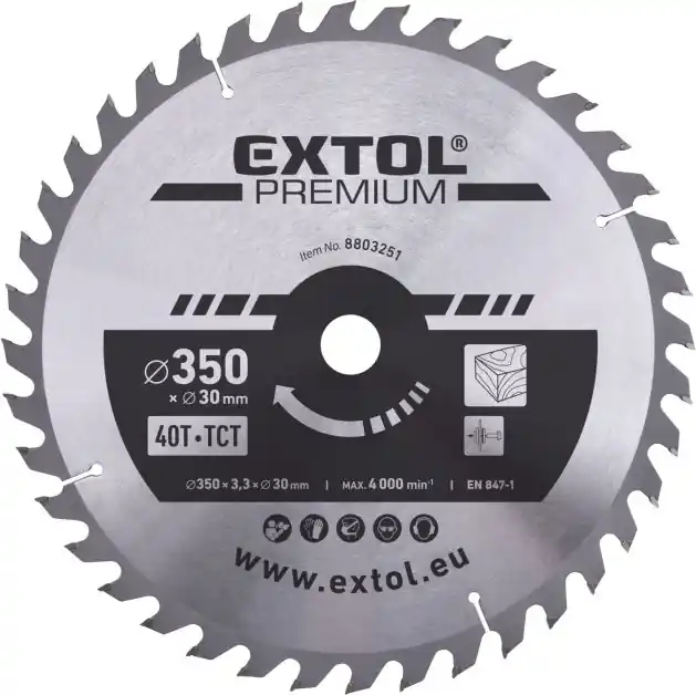 Kotouč pilový s SK plátky, ⌀350x3,3x30mm, 40T EXTOL PREMIUM Značkový