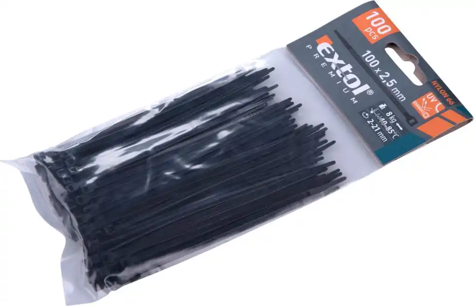 Pásky stahovací na kabely černé, 100x2,5mm, 100ks, nylon PA66 EXTOL PREMIUM Aktuální