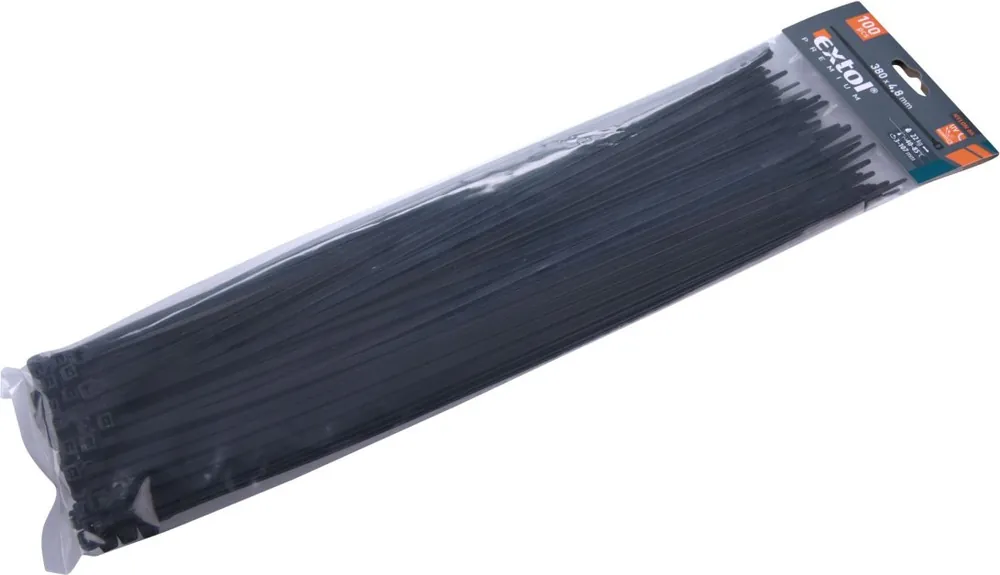 Sleva Pásky stahovací na kabely černé, 380x4,8mm, 100ks, nylon PA66 EXTOL PREMIUM