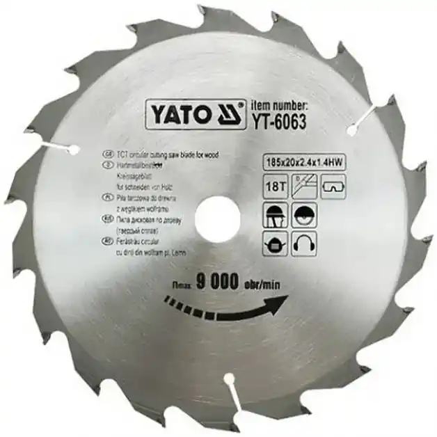 Kotouč na dřevo 185 x 20 mm 18z Yato YT-6063 Koupit Online