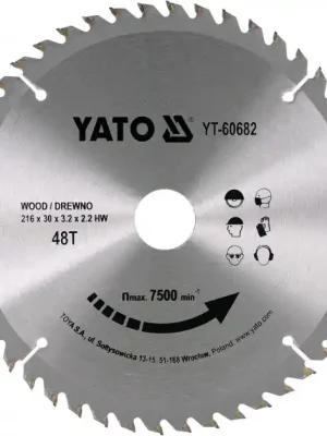 Nová Kolekce Kotouč na dřevo 216 x 30 mm 48z Yato YT-60682