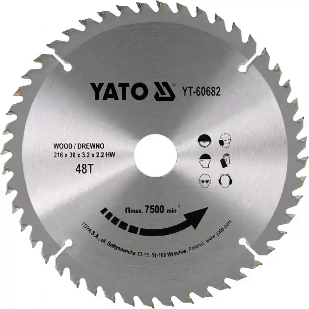 Nová Kolekce Kotouč na dřevo 216 x 30 mm 48z Yato YT-60682