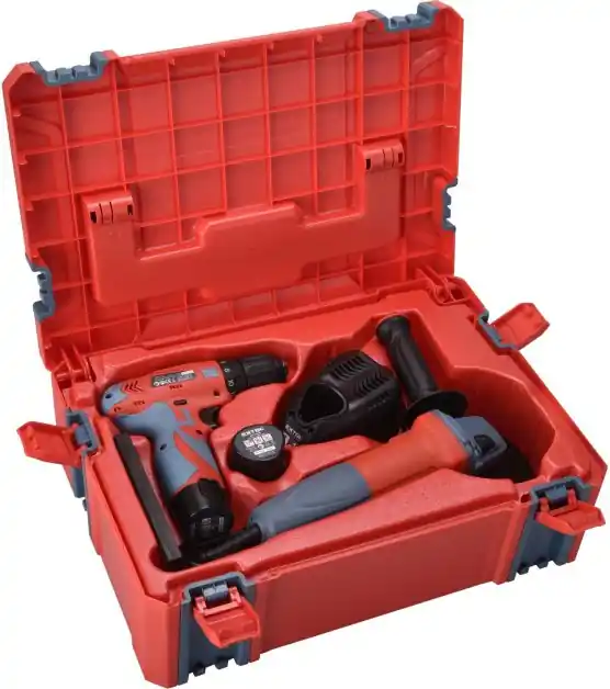 Vrtací šroubovák aku, 12V Li-ion (2x) a bruska úhlová 125mm v plastovém boxu EXTOL PREMIUM Originální