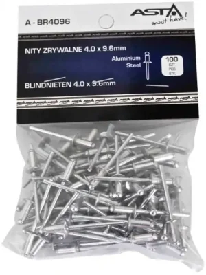 Cenový Hit Trhací nýty hliník-ocel, 4,0 x 9,6 mm, s plochou hlavou, sada 100 ks - ASTA A-BR4096