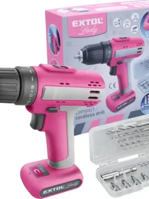 Speciální Cena Vrtací šroubovák aku, růžový, 12V Li-ion, 1500mAh EXTOL LADY