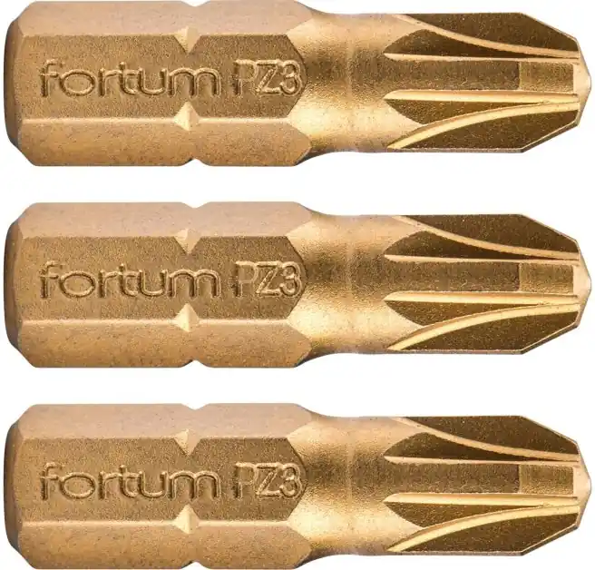 Hrot křížový pozidriv, sada 3ks, PZ 3x25mm,titan. úprava, S2 FORTUM Nejlepší Cena